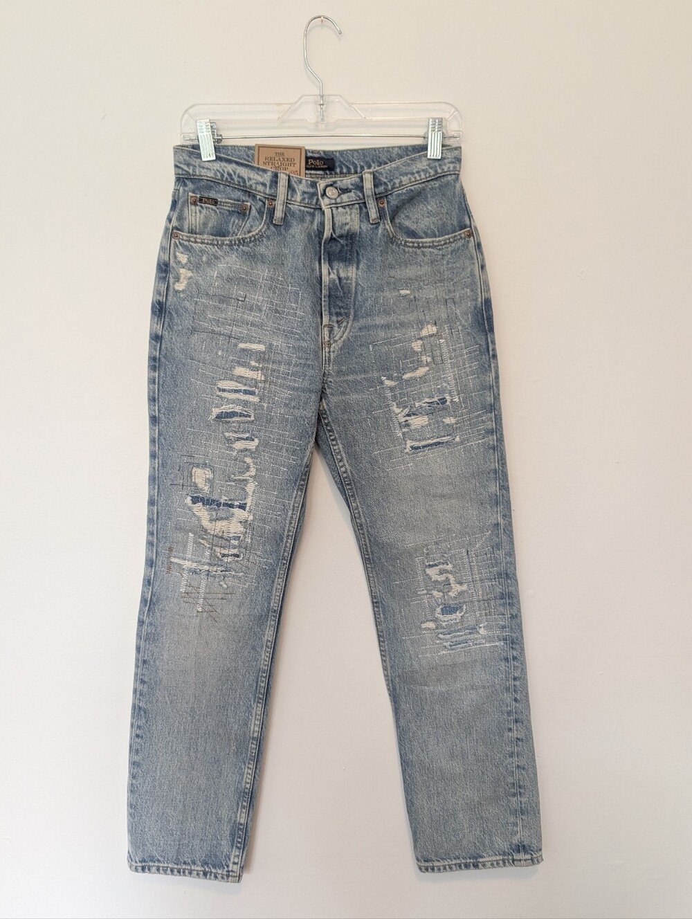NWT Polo Ralph Lauren The Relaxed Straight Crop Jeans Distressed Stitched  25